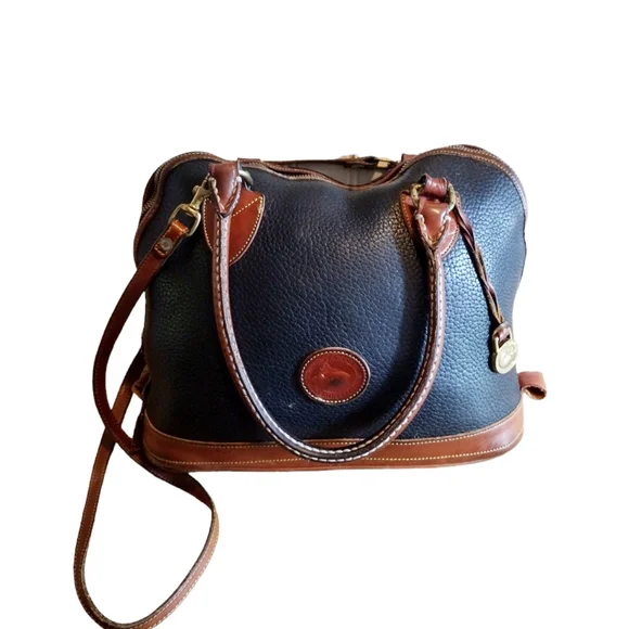 Vintage Dooney And Bourke Large Doomed Satchel Black And Brown Leather - Picture 4 of 10